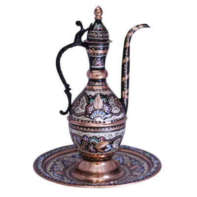 Set of Persian Copper Rosewater Sprinkler & Plate