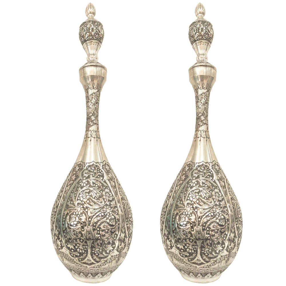 Decorative Copper Bottle Handcrafted Persian Engraved Silvana (2x)