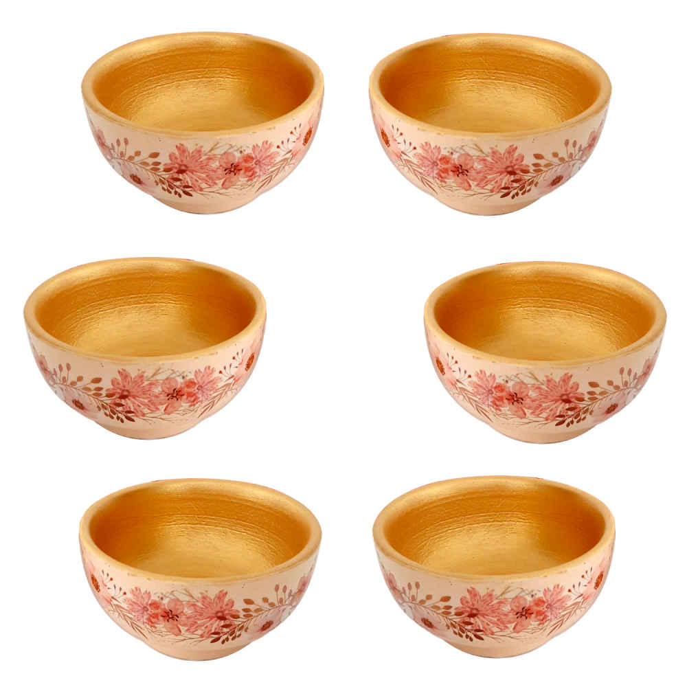 Set of 6 Handmade Decorative Pottery Bowls Model Spring