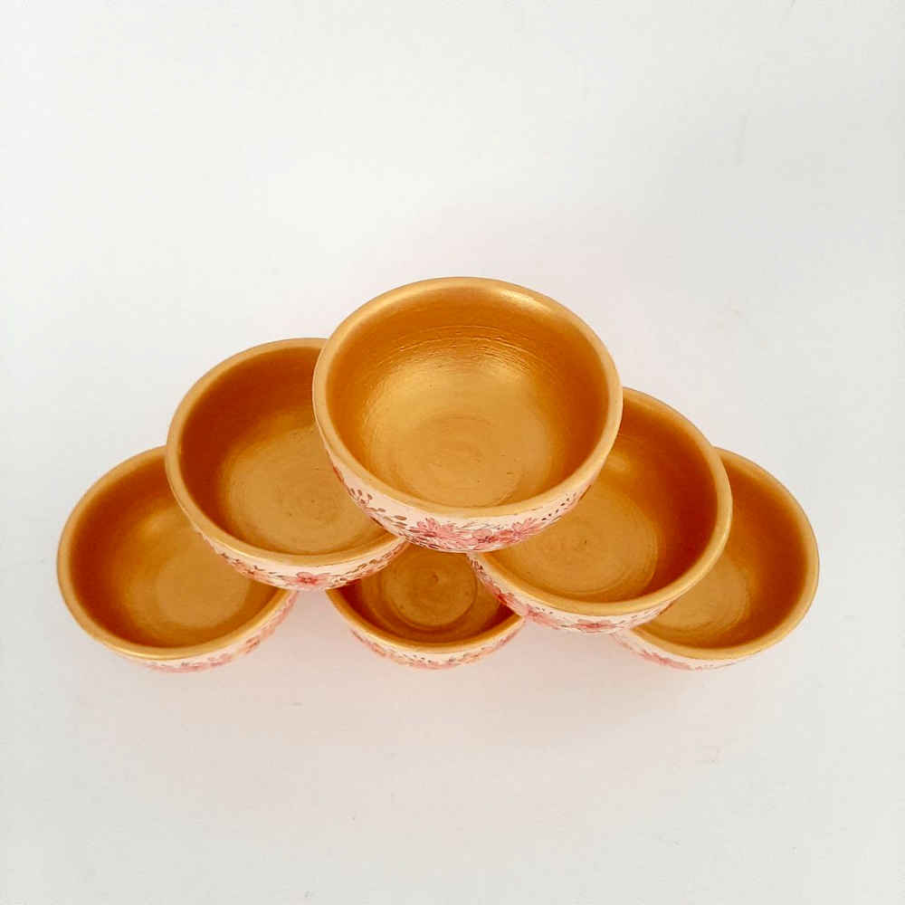 Set of 6 Handmade Decorative Pottery Bowls Model Spring
