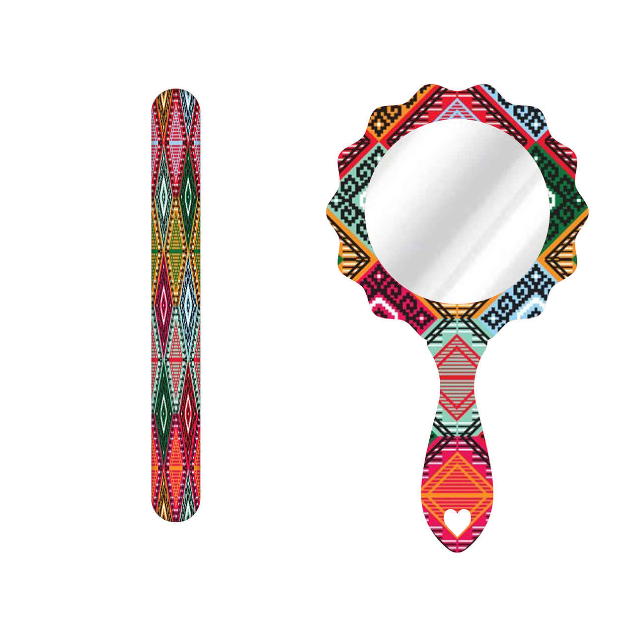 Metal Nail File and Mirror Set with Persian Inspired Pattern