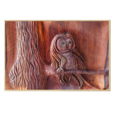 Framed Wood Carved Art Animal Themed Owl