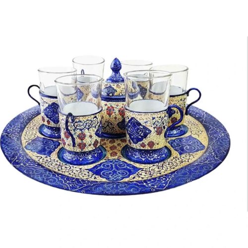 Handcrafted Persian Pottery Tea & Coffee Set – Minakari Enameled in Yellow