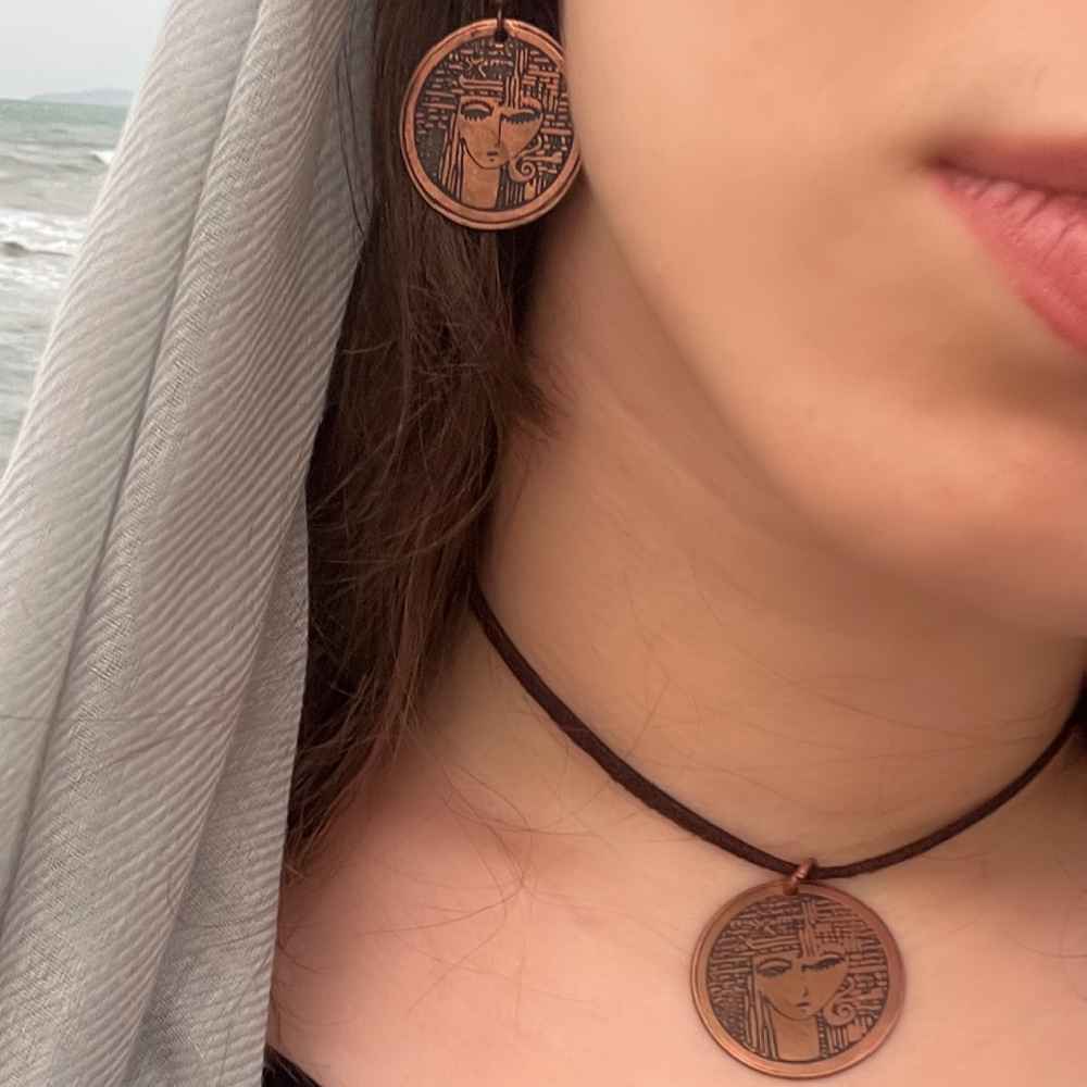 Copper Necklace & Earring Set Model Rokh