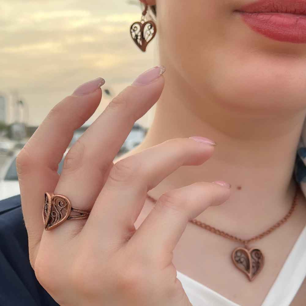 Set of Copper Bracelet & Ring Model Bahar