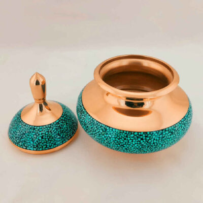 Handcrafted Persian Inlaid Turquoise Copper Sugar Bowl Yara