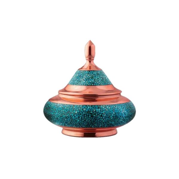 Handcrafted Persian Inlaid Turquoise Copper Sugar Bowl Aram