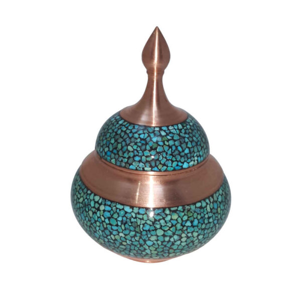 Handcrafted Persian Inlaid Turquoise Copper Sugar Bowl Arshia