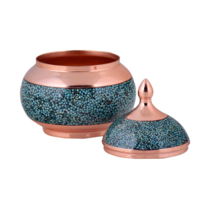 Handcrafted Persian Inlaid Turquoise Copper Sugar Bowl Aseman