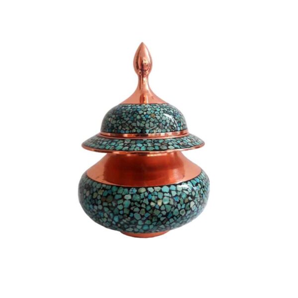 Handcrafted Persian Inlaid Turquoise Copper Sugar Bowl Nafas