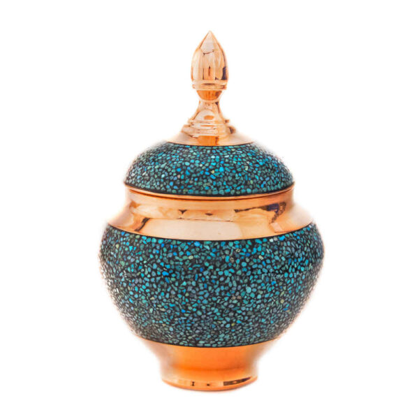 Handcrafted Persian Inlaid Turquoise Copper Sugar Bowl Zarin
