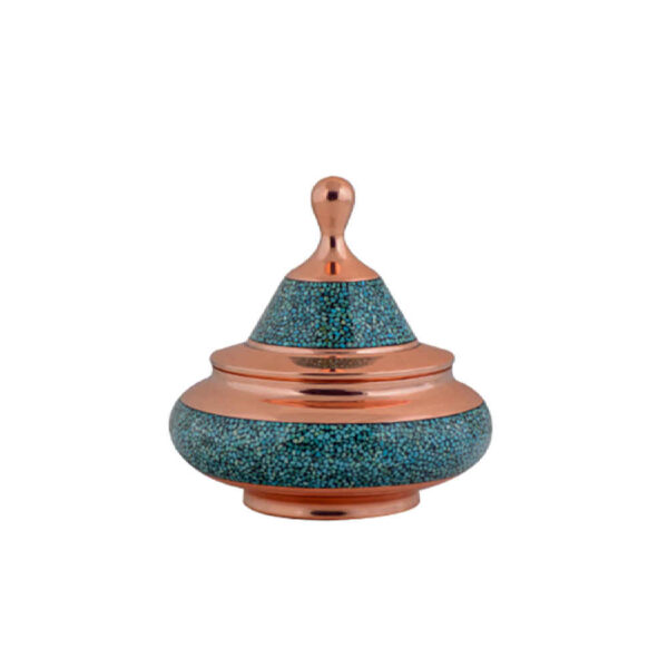 Handcrafted Persian Inlaid Turquoise Copper Sugar Bowl Zina
