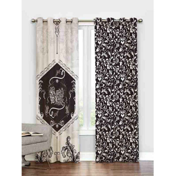 Printed Velvet Eyelet Curtain – Black & White