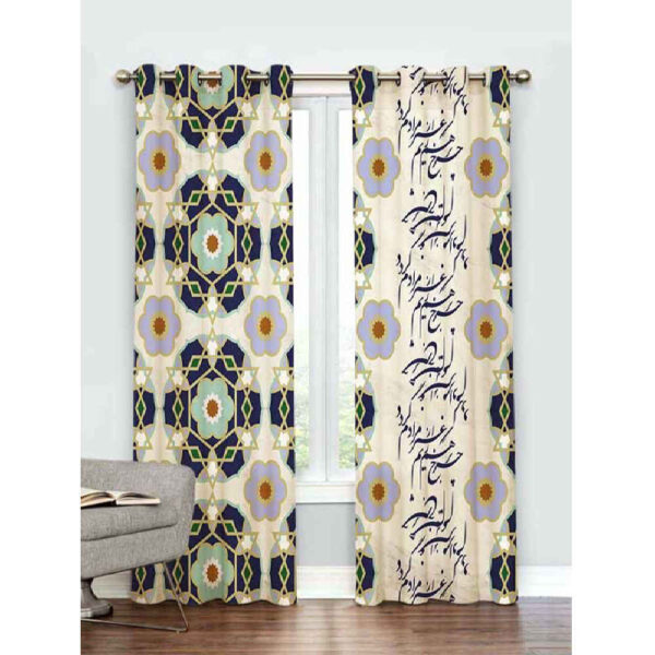 Printed Velvet Persian Eyelet Curtain – Calligraphy and Flowers