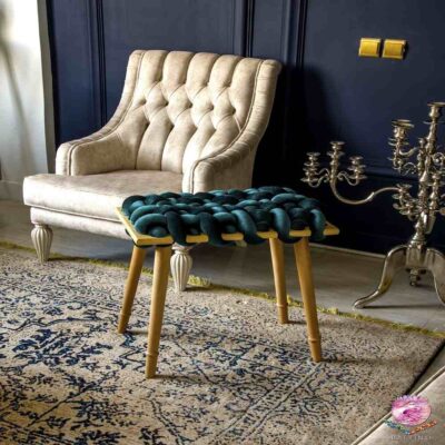 Modern Knitted Legged Footstool Blue Color