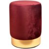 Maroon Velvet Pouf with Gold Base