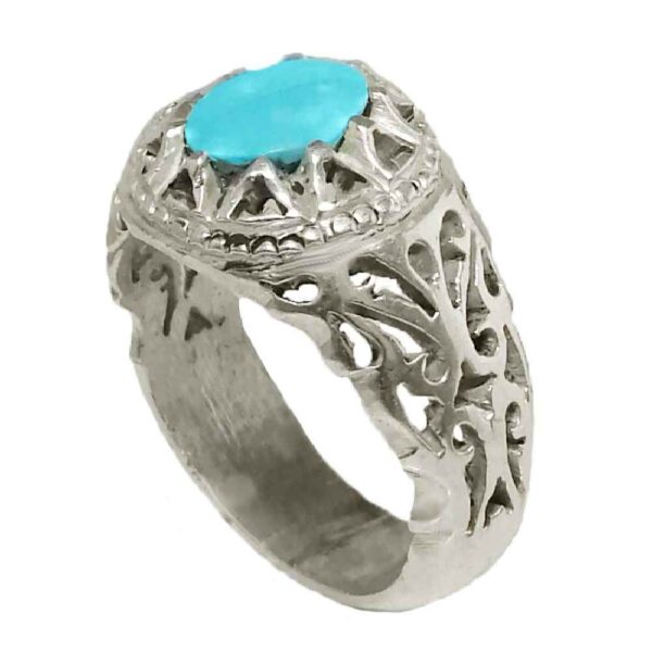 Persian Silver Ring for Men with Neyshabur Turquoise Avash