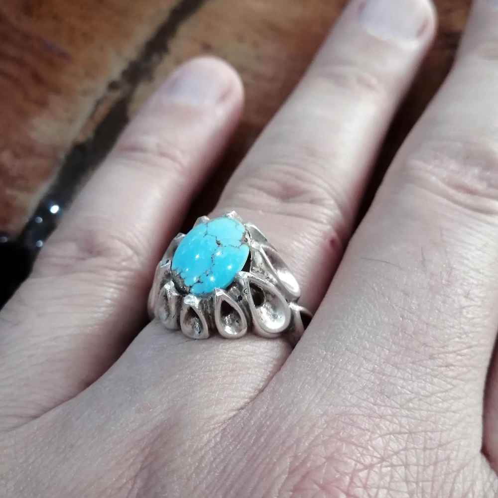 Persian Silver Ring with Neyshabur Turquoise Farima Kiarash