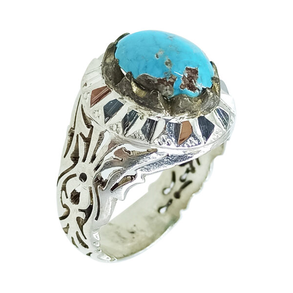 Handcrafted Persian Silver Ring with Neyshabur Turquoise Maham