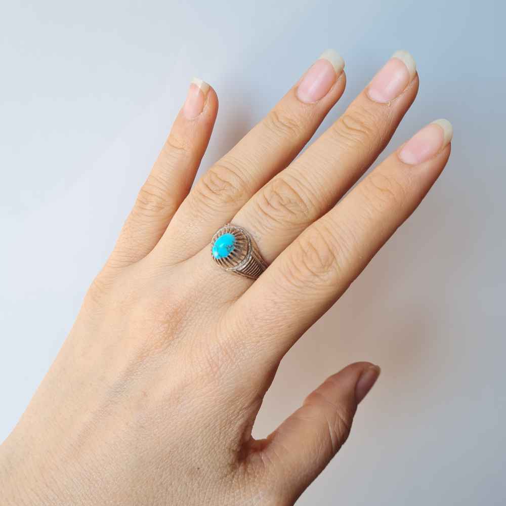 Persian Neyshabur Turquoise Silver Ring Handcrafted Farima Ehsan