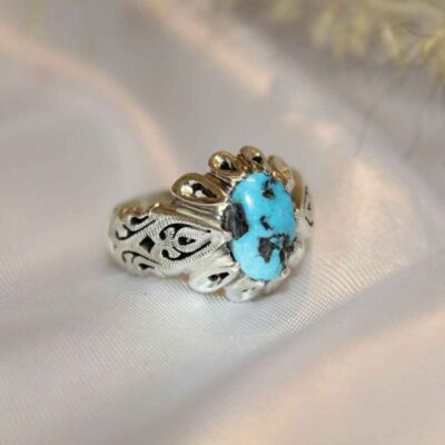 Persian Silver Ring with Neyshabur Turquoise Yoones