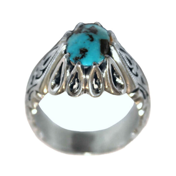 Persian Silver Ring with Neyshabur Turquoise Yoones
