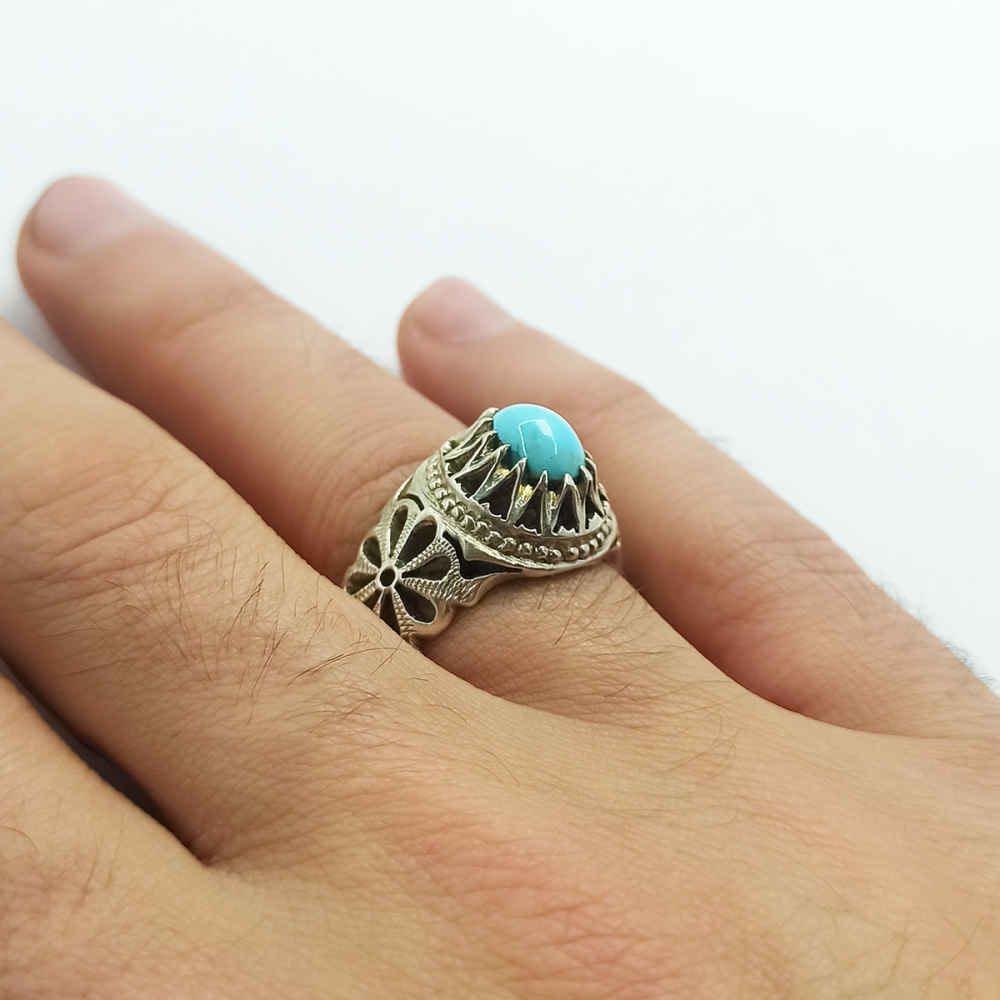 Handcrafted Persian Silver Ring with Neyshabur Turquoise Iman