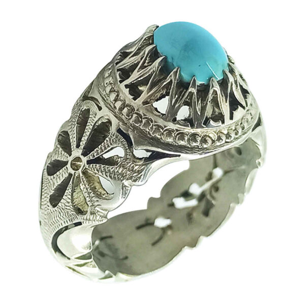 Handcrafted Persian Silver Ring with Neyshabur Turquoise Iman