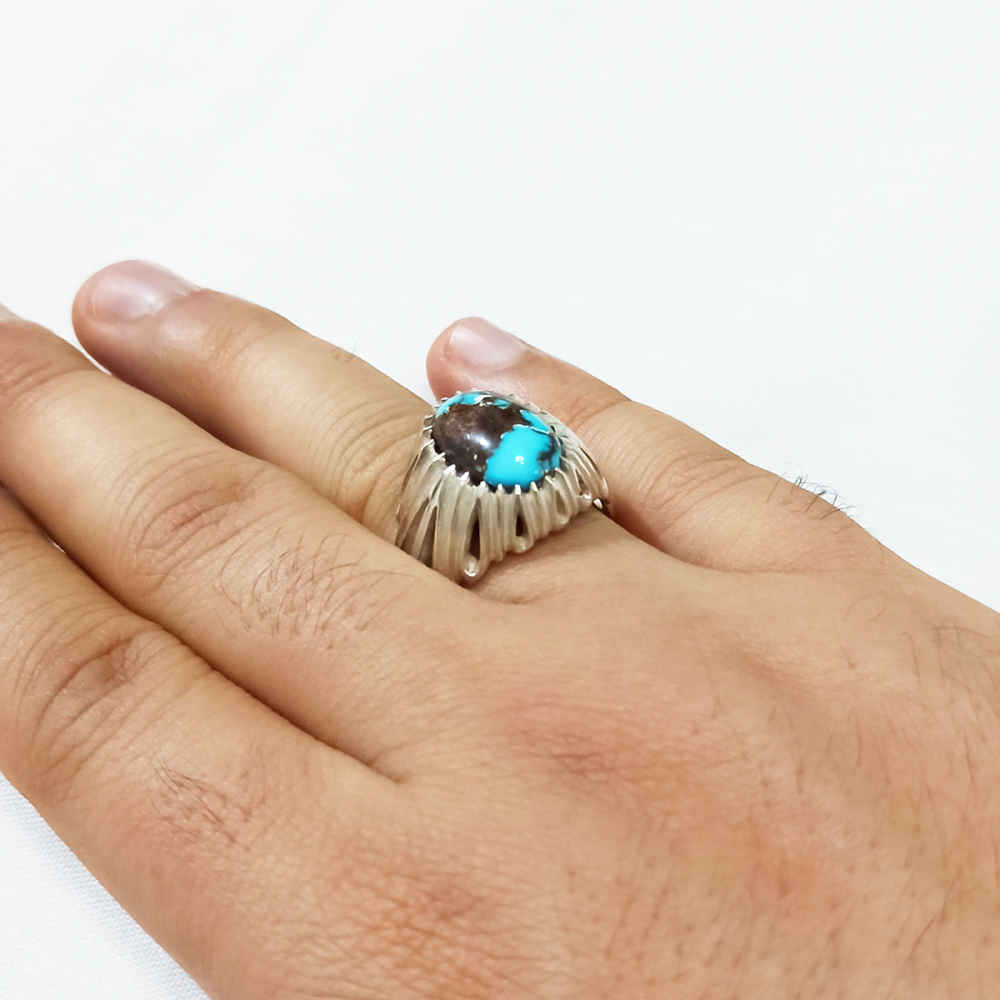 Handcrafted Persian Silver Ring with Neyshabur Turquoise Komeil