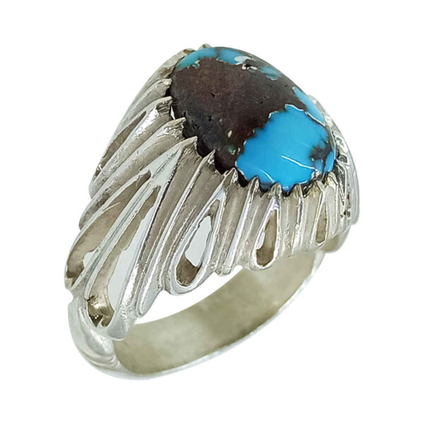 Handcrafted Persian Silver Ring with Neyshabur Turquoise Komeil