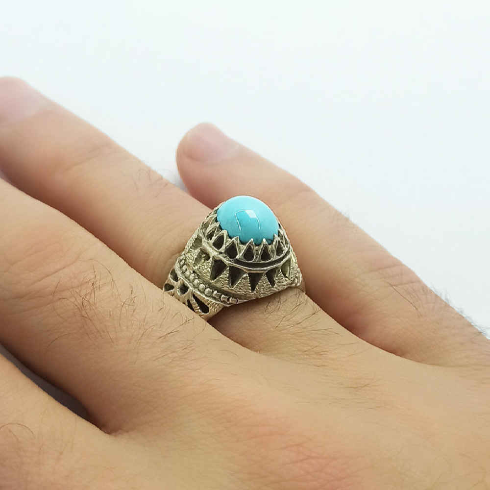 Handcrafted Persian Silver Ring with Neyshabur Turquoise Ramin