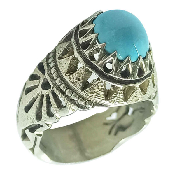 Handcrafted Persian Silver Ring with Neyshabur Turquoise Ramin