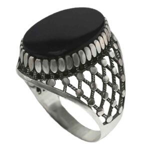 Persian Black Agate Men’s Silver Ring Model Pedram