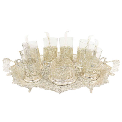 Handcrafted Persian Filigree Tea & Coffee Set – Silver Coated Nafas