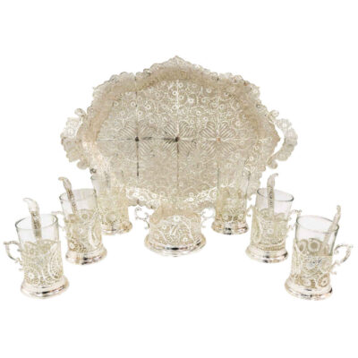 Handcrafted Persian Filigree Tea & Coffee Set – Silver Coated Nafas