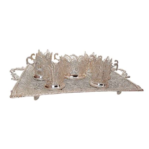 Handcrafted Persian Filigree Tea & Coffee Set - Silver Coated Nazanin