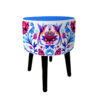 Round Velvet Footstool with Wooden Legs Inspired by Persian Art Blue Arad
