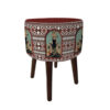 Round Velvet Footstool with Wooden Legs Inspired by Persian Art Maroon Aram