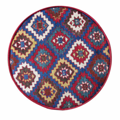 Traditional Persian Footstool with Wooden Legs and Velvet Fabric Navy Blue Arezoo