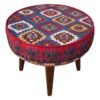 Traditional Persian Footstool with Wooden Legs and Velvet Fabric Navy Blue Arezoo