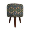 Round Velvet Footstool with Wooden Legs Inspired by Persian Art Blue Ariana