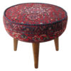 Traditional Red Persian Footstool with Wooden Legs and Velvet Fabric Arka