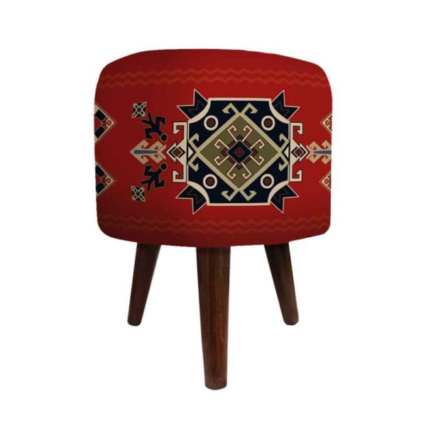 Round Velvet Footstool with Wooden Legs Inspired by Persian Art Red Arsham