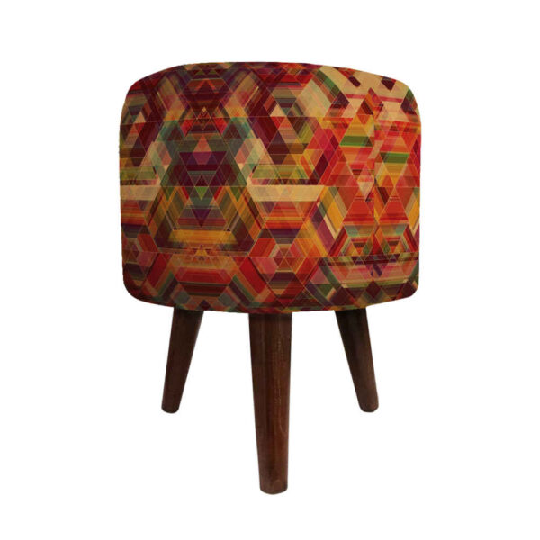 Round Velvet Footstool with Wooden Legs Inspired by Persian Art Orange Atash