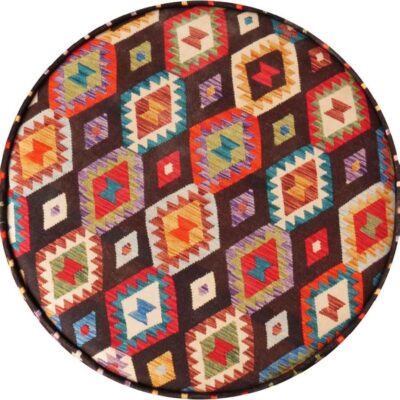 Traditional Persian Footstool with Wooden Legs and Velvet Fabric Tile