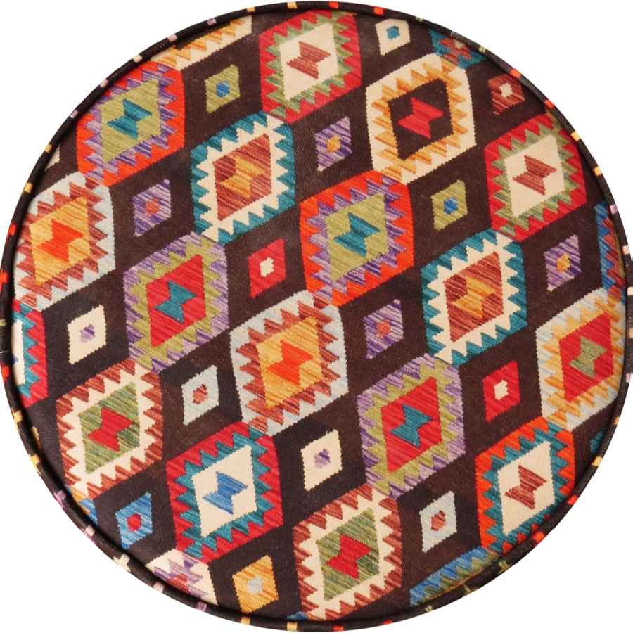 Traditional Persian Footstool with Wooden Legs and Velvet Fabric Tile