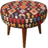 Traditional Red Persian Footstool with Wooden Legs and Velvet Fabric Avash
