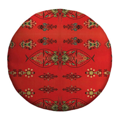 Round Velvet Footstool with Wooden Legs Inspired by Persian Art Red Azar