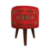 Round Velvet Footstool with Wooden Legs Inspired by Persian Art Red Azar