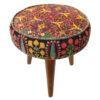 Traditional Persian Footstool with Wooden Legs and Velvet Fabric Baran